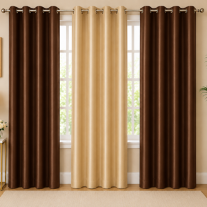 APSAIM Premium Polyester Room Darkening Eyelet Curtains – Elegant Brown & Beige Triple Panel Designer Window Curtains for Living Room, Bedroom, Office & Home Décor (Pack of 3)