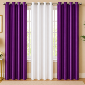 APSAIM Premium Polyester Room Darkening Eyelet Curtains – Royal Purple & Snow White Triple Panel Designer Window Curtains for Living Room, Bedroom, Hall, Office & Modern Home Décor (Pack of 3)