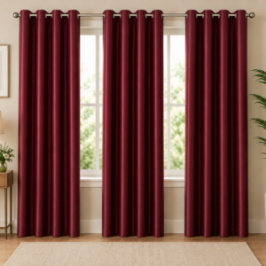 APSAIM Premium Polyester Room Darkening Eyelet Curtains – Elegant Solid Maroon Designer Window Curtains for Living Room, Bedroom, Hall, Office & Modern Home Décor (Pack of 3)