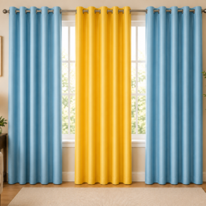 APSAIM Premium Polyester Room Darkening Eyelet Curtains – Elegant Sky Blue & Sunshine Yellow Triple Panel Designer Window Curtains for Living Room, Bedroom, Hall, Office & Modern Home Décor (Pack of 3)
