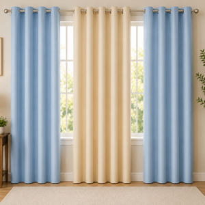 APSAIM Premium Polyester Room Darkening Eyelet Curtains – Elegant Sky Blue & Cream Triple Panel Designer Window Curtains for Living Room, Bedroom, Hall, Office & Modern Home Décor (Pack of 3)