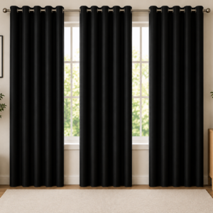 APSAIM Premium Polyester Room Darkening Eyelet Curtains – Elegant Solid Black Designer Window Curtains for Living Room, Bedroom, Hall, Office & Luxury Home Décor (Pack of 3)
