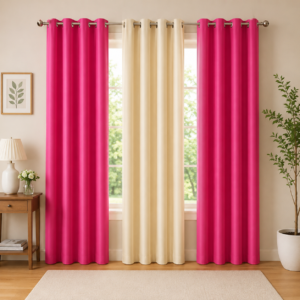 APSAIM Premium Polyester Room Darkening Eyelet Curtains – Vibrant Pink & Cream Triple Panel Designer Window Curtains for Living Room, Bedroom, Hall, Kids Room & Modern Home Décor (Pack of 3)