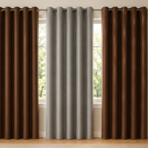 APSAIM Premium Polyester Room Darkening Eyelet Curtains – Elegant Chocolate Brown & Silver Grey Triple Panel Designer Window Curtains for Living Room, Bedroom, Hall, Office & Modern Home Décor (Pack of 3)