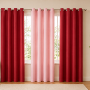 APSAIM Premium Polyester Room Darkening Eyelet Curtains – Elegant Ruby Red & Blush Pink Triple Panel Designer Window Curtains for Living Room, Bedroom, Kids Room & Modern Home Décor (Pack of 3)