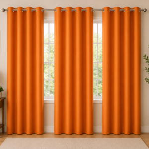 APSAIM Premium Polyester Room Darkening Eyelet Curtains – Vibrant Solid Orange Designer Window Curtains for Living Room, Bedroom, Hall, Office & Modern Home Décor (Pack of 3)