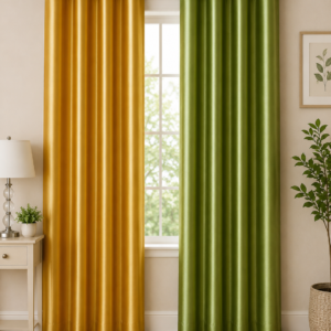 APSAIM Premium Polyester Room Darkening Eyelet Curtains – Elegant Golden Yellow & Olive Green Dual-Tone Window Curtains for Living Room, Bedroom, Hall & Home Décor (Pack of 2)