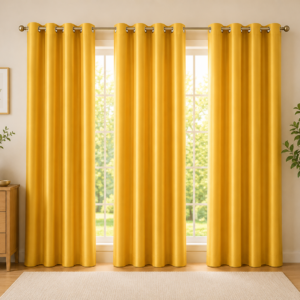 APSAIM Premium Polyester Room Darkening Eyelet Curtains – Elegant Mustard Yellow Solid Window Curtains for Living Room, Bedroom, Hall, Office & Modern Home Décor (Pack of 3)