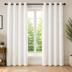 APSAIM Premium White Polyester Room Darkening Eyelet Curtains for Living Room, Bedroom, Hall & Office – Elegant Solid Window Curtains (Pack of 2)