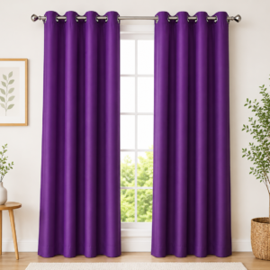 APSAIM Premium Purple Polyester Room Darkening Eyelet Curtains for Living Room, Bedroom, Hall & Office – Elegant Solid Window Curtains (Pack of 2)