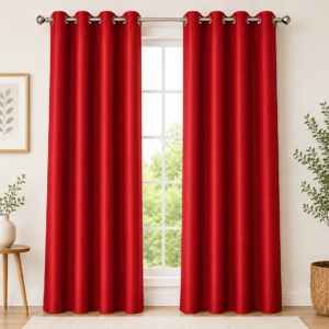 APSAIM Premium Red Polyester Room Darkening Eyelet Curtains for Living Room, Bedroom, Hall & Office – Elegant Solid Window Curtains (Pack of 2)