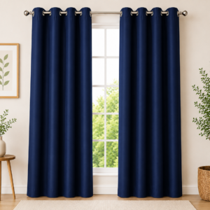 APSAIM Premium Navy Blue Polyester Room Darkening Eyelet Curtains for Living Room, Bedroom, Hall & Office – Elegant Solid Window Curtains (Pack of 2)