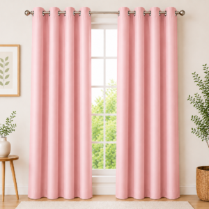 APSAIM Premium Baby Pink Polyester Room Darkening Eyelet Curtains for Living Room, Bedroom, Kids Room & Office – Elegant Solid Window Curtains (Pack of 2)