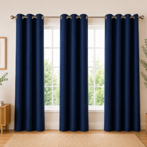 APSAIM Premium Navy Blue Polyester Room Darkening Eyelet Curtains for Living Room, Bedroom, Hall & Office – Elegant Solid Window Curtains (Pack of 3)