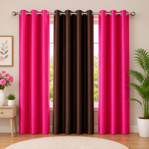 APSAIM Premium Hot Pink & Chocolate Brown Polyester Room Darkening Eyelet Curtains for Living Room, Bedroom, Hall & Office – Elegant Designer Window Curtains (Pack of 3)