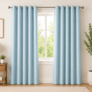APSAIM Premium Sky Blue Polyester Room Darkening Eyelet Curtains for Living Room, Bedroom & Office – Elegant Solid Window Curtains (Pack of 2)