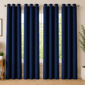 APSAIM Premium Navy Blue Polyester Room Darkening Eyelet Curtains for Living Room, Bedroom & Office – Elegant Solid Window Curtains (Pack of 4)