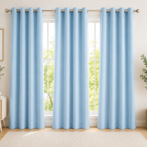 APSAIM Premium Sky Blue Polyester Room Darkening Eyelet Curtains for Living Room, Bedroom & Home Décor – Elegant Solid Window Curtains (Pack of 3)