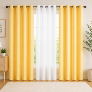 APSAIM Premium Yellow & White Polyester Room Darkening Eyelet Curtains for Living Room, Bedroom & Home Décor – Elegant Dual-Tone Window Curtains (Pack of 3)