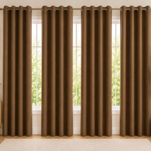 APSAIM Premium Chocolate Brown Polyester Room Darkening Eyelet Curtains for Living Room, Bedroom & Home Décor – Elegant Solid Window Curtains (Pack of 4)