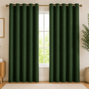 APSAIM Premium Dark Green Polyester Room Darkening Eyelet Curtains for Living Room, Bedroom & Home Décor – Luxury Solid Window Curtains (Pack of 2)