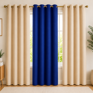 APSAIM Premium Royal Blue & Beige Polyester Room Darkening Eyelet Curtains for Living Room, Bedroom & Home Décor – Luxury Dual Color Window Curtains (Pack of 3)