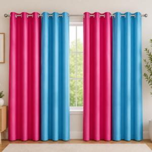 APSAIM Premium Pink & Sky Blue Polyester Room Darkening Eyelet Curtains for Living Room, Bedroom & Home Décor – Stylish Dual Color Modern Window Curtains (Pack of 4)