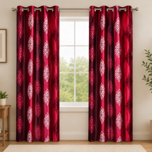 APSAIM Premium Maroon Floral Printed Polyester Room Darkening Eyelet Curtains for Living Room, Bedroom & Home Décor – Elegant Designer Window Curtains (Pack of 2)