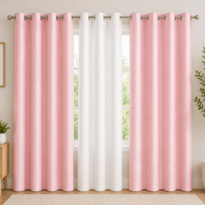 APSAIM Premium Pink & White Polyester Room Darkening Eyelet Curtains for Living Room, Bedroom & Home Décor – Elegant Dual Tone Window Curtains (Pack of 3)