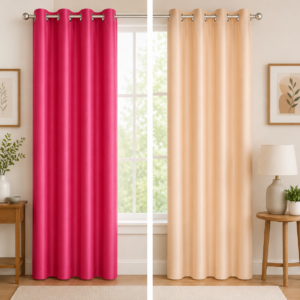 APSAIM Premium Pink & Beige Polyester Room Darkening Eyelet Curtains for Living Room, Bedroom & Home Décor – Elegant Dual Color Window Curtains (Pack of 2)