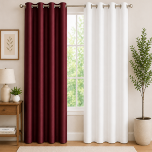 APSAIM Premium Maroon & White Polyester Room Darkening Eyelet Curtains for Living Room, Bedroom & Home Décor – Elegant Dual Color Window Curtains (Pack of 2)