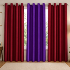 APSAIM Premium Maroon & Purple Polyester Room Darkening Window Curtains for Living Room, Bedroom & Home Décor – Elegant Triple Panel Eyelet Curtains (Pack of 3)