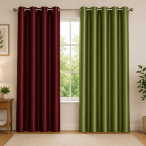 APSAIM Premium Maroon & Olive Green Polyester Room Darkening Window Curtains for Living Room, Bedroom & Home Décor – Elegant Dual Color Eyelet Curtains (Pack of 2)