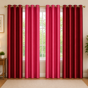 APSAIM Premium Red & Pink Polyester Room Darkening Window Curtains for Living Room, Bedroom & Home Décor – Luxury Eyelet Curtains, Elegant Dual-Tone Designer Curtains (Pack of 4)