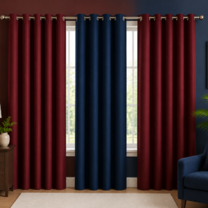 APSAIM Premium Maroon & Navy Blue Polyester Room Darkening Window Curtains for Living Room, Bedroom & Home Décor – Luxury Solid Eyelet Curtains, Modern Elegant Interior Drapes (Pack of 3)