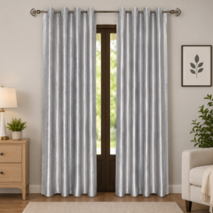 APSAIM Premium Silver Grey Polyester Room Darkening Curtains for Living Room, Bedroom & Home Décor – Luxury Soft-Touch Window Drapes with Elegant Eyelet Design, Light Blocking & Privacy Enhancing Curtains (Pack of 2)