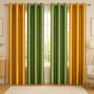 APSAIM Premium Golden & Olive Green Polyester Room Darkening Curtains for Living Room, Bedroom & Home Décor – Luxury Eyelet Window Drapes, Light Blocking, Privacy Enhancing & Energy Efficient Curtains (Pack of 4)