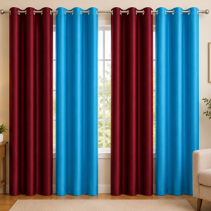 APSAIM Premium Maroon & Sky Blue Polyester Room Darkening Curtains for Living Room, Bedroom & Home Décor – Elegant Eyelet Window Drapes, Light Blocking, Privacy Enhancing & Energy Efficient Curtains (Pack of 4)