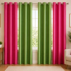 APSAIM Premium Pink & Green Polyester Room Darkening Curtains for Living Room, Bedroom & Home Décor – Elegant Eyelet Window Drapes, Light Filtering, Privacy Enhancing & Energy Efficient Curtains (Pack of 4)