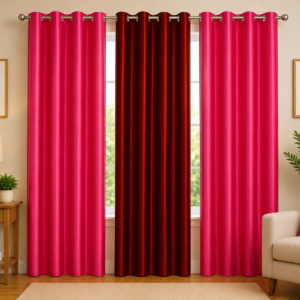 APSAIM Premium Pink & Maroon Polyester Room Darkening Curtains for Living Room, Bedroom & Home Décor – Elegant Eyelet Window Drapes, Light Filtering, Privacy Enhancing & Thermal Insulated Curtains (Pack of 3)