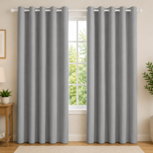 APSAIM Premium Solid Silver Grey Polyester Room Darkening Curtains for Living Room, Bedroom & Home Décor – Elegant Eyelet Window Drapes, Light Filtering, Privacy Enhancing & Thermal Insulated Curtains (Pack of 2)