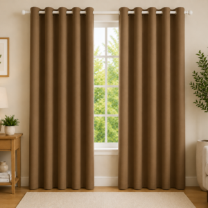 APSAIM Premium Solid Coffee Brown Polyester Room Darkening Curtains for Living Room, Bedroom & Home Décor – Elegant Eyelet Window Drapes, Light Filtering, Privacy Enhancing & Thermal Insulated Curtains (Pack of 2)