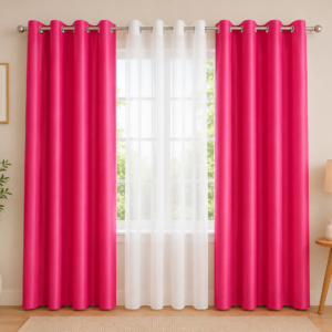 APSAIM Premium Pink & White Polyester Room Darkening Curtains for Living Room, Bedroom & Home Décor – Elegant Eyelet Window Drapes, Light Filtering, Privacy Enhancing & Thermal Insulated Curtains (Pack of 3)