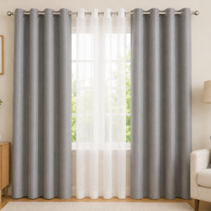 APSAIM Premium Grey & White Polyester Room Darkening Curtains for Living Room, Bedroom & Home Décor – Elegant Eyelet Window Drapes, Light Filtering, Privacy Enhancing & Thermal Insulated Curtains (Pack of 3)