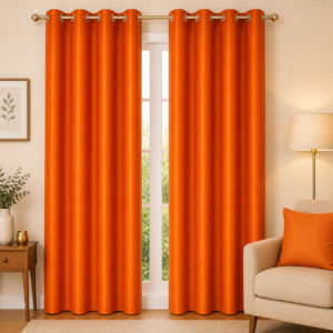 APSAIM Polyester Semi-Transparent Curtains (Pack of 2) – Vibrant Orange Solid Design Premium Eyelet Light Filtering Curtains for Window, Door & Long Door