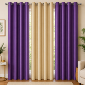 APSAIM Polyester Room Darkening Curtain (Pack of 3) – Purple & Beige Premium Eyelet Curtains For Window, Door & Long Door