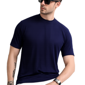 APSAIM Men's Solid Navy Blue Round Neck Half Sleeve T-Shirt | Soft & Breathable Casual Wear | Regular Fit