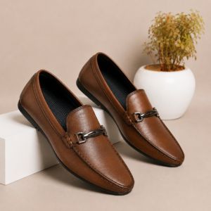 APSAIM Men's Premium Formal Slip-On Loafers Shoes with Metal Buckle | Stylish Office Wear, Party Wear & Casual Comfort Footwear for Men | Brown