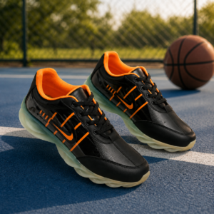 APSAIM Men's Air Cushion Sports Running Shoes | Lightweight Athletic Sneakers for Walking, Gym, Training & Casual Wear | Black & Orange