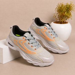 APSAIM Men's Air Cushion Running Shoes | Lightweight Sports Sneakers for Walking, Gym, Training & Everyday Wear | Grey & Orange